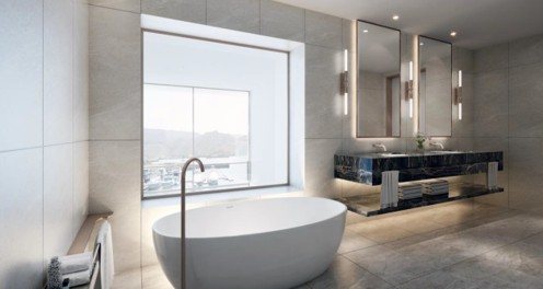 Villa — bathroom with sea-view soaking tub