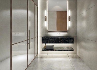 Villa — powder room with marble vanity