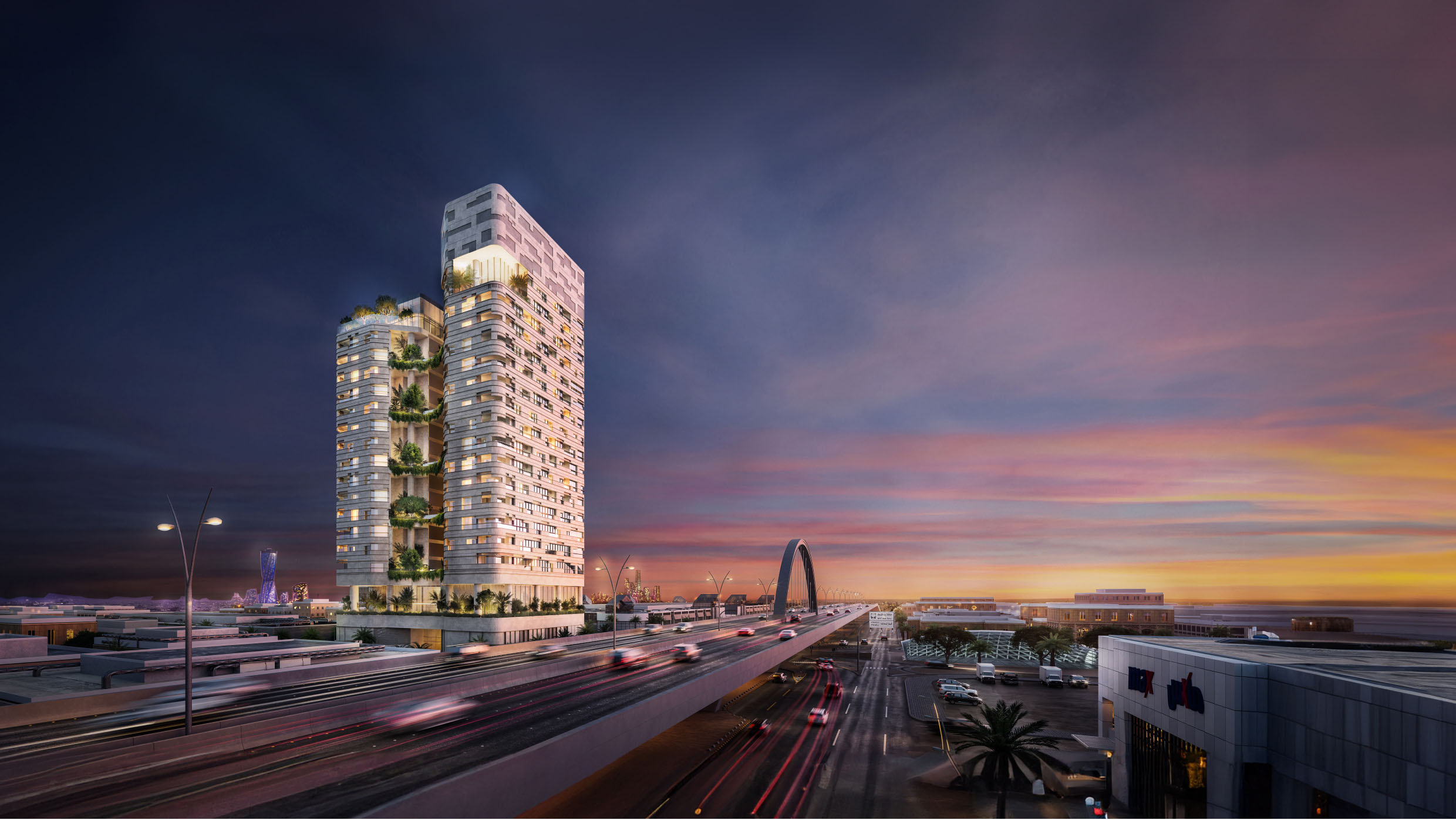 AREIC Tower — Riyadh skyline at dusk