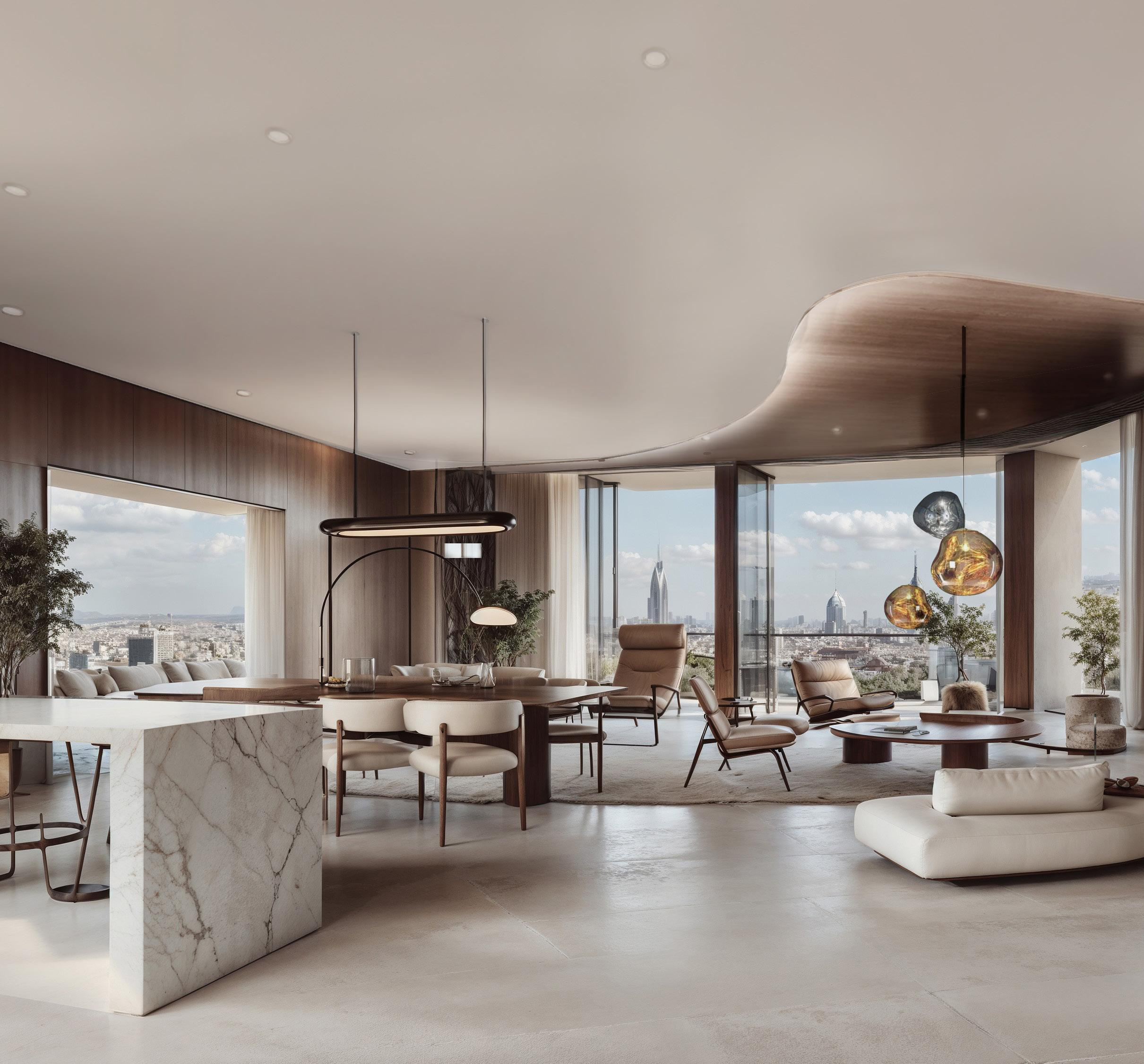 Open-plan living — marble & natural light