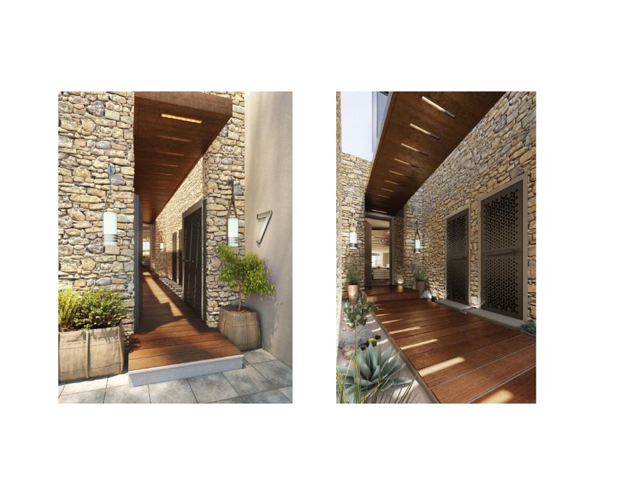 Private entrance — stone & timber
