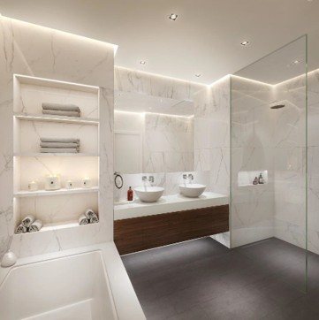 Ensuite — marble, walk-in shower & soaking tub