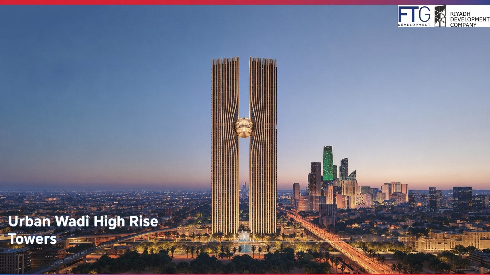 Twin towers — Riyadh skyline at dusk