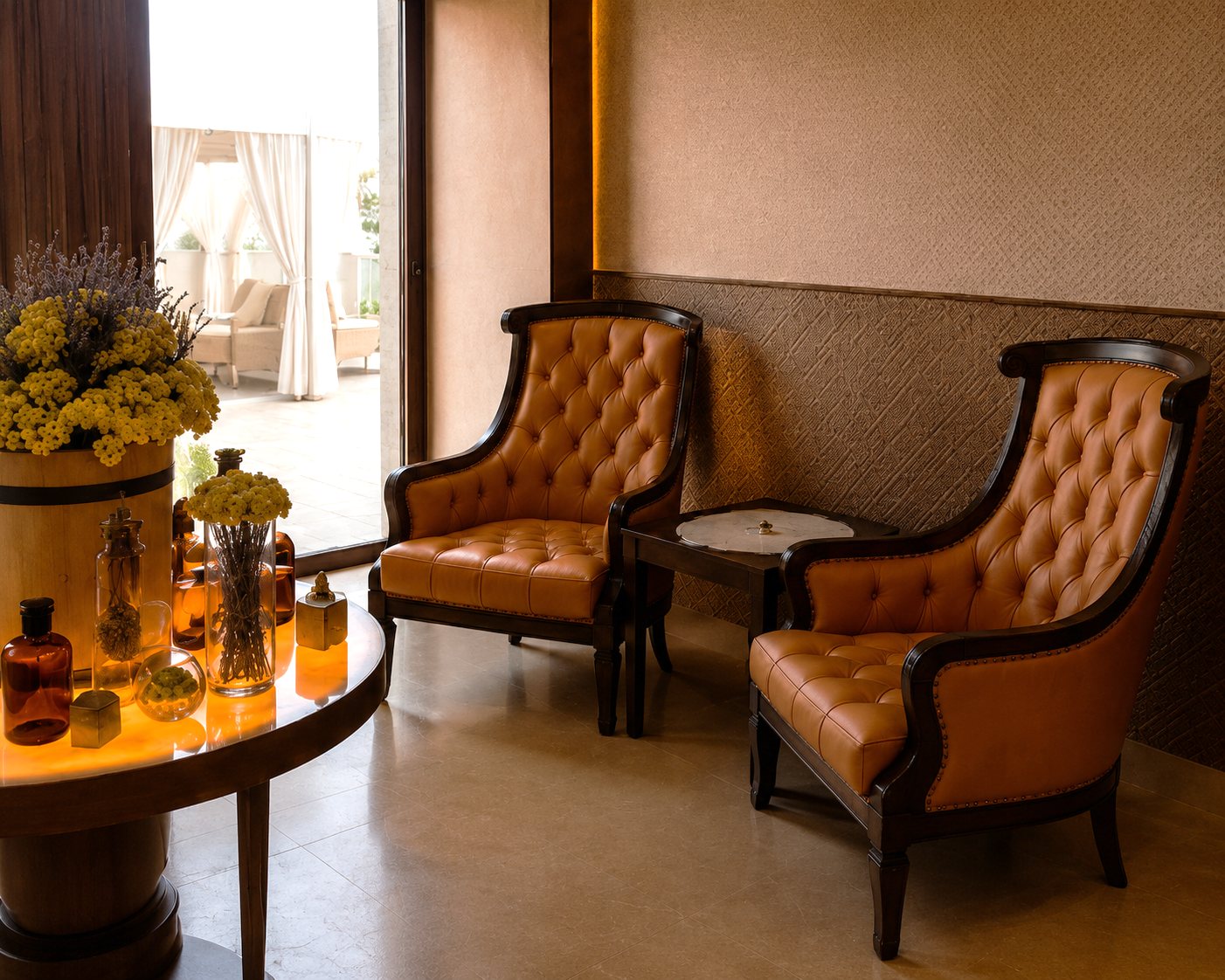 Relaxation lounge — apothecary table & terrace light