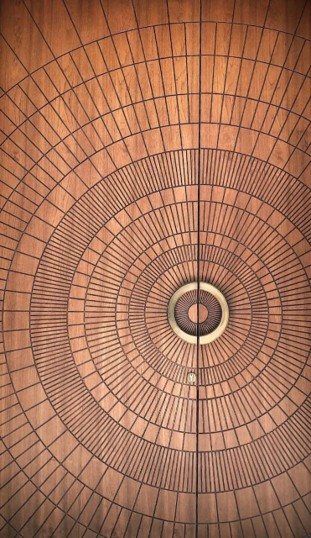 Bespoke door — radial walnut marquetry