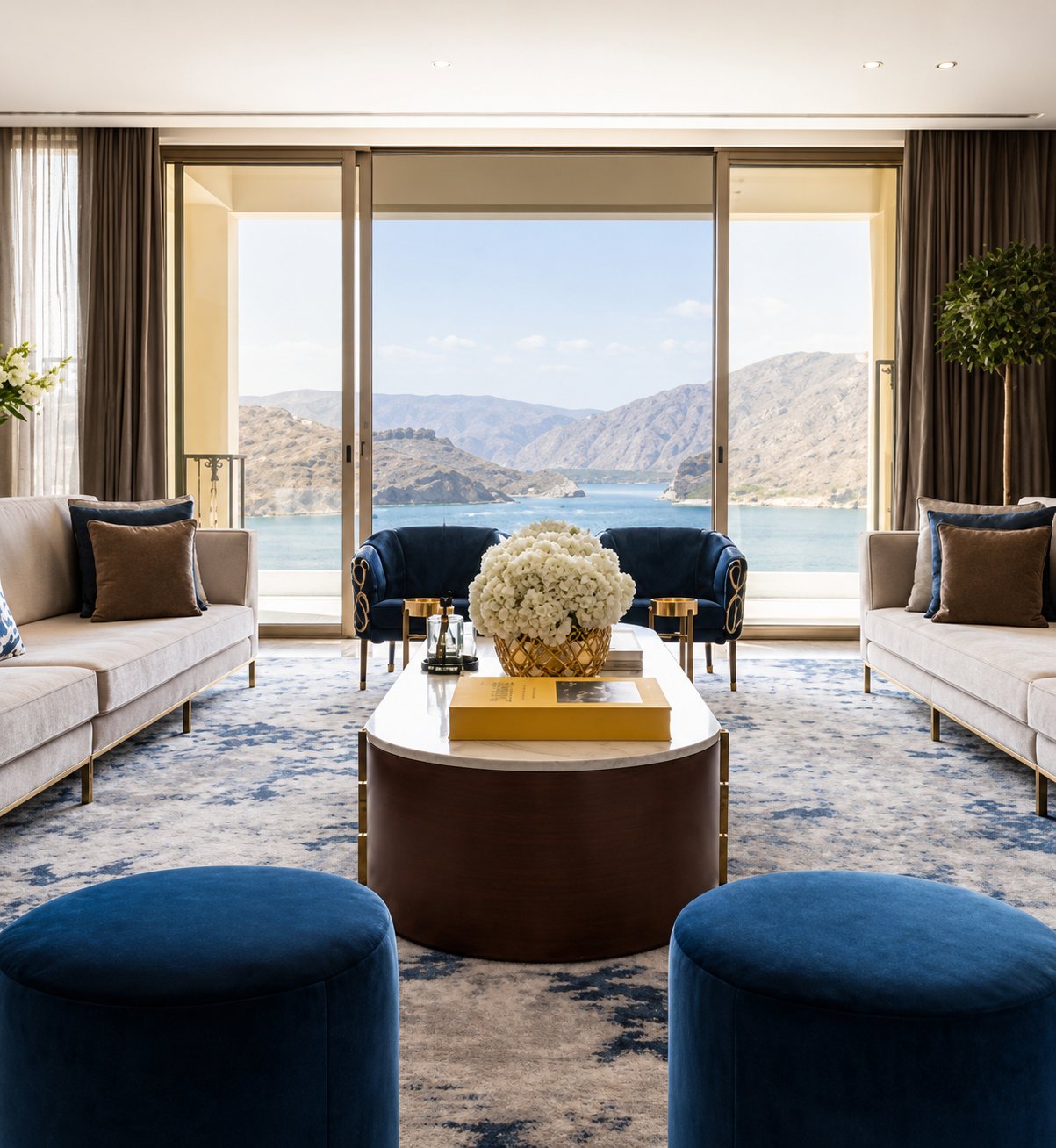 Living room — panoramic sea & mountain outlook
