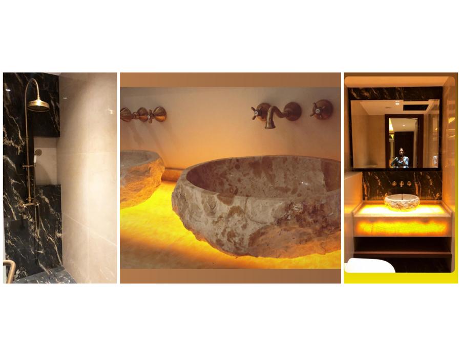 Spa bathroom — artisan stone basins