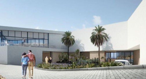Approach through the landscaped forecourt