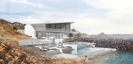Pool deck — set into the rocky shoreline