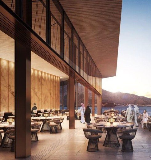Restaurant terrace — timber colonnade over the water
